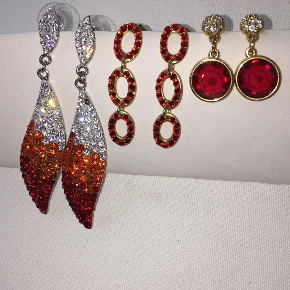 3 pairs of Pierced Earrings Gorgeous Red-Orange